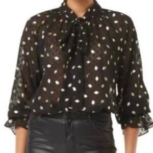 Misa Los Angeles Malnoria Black and Gold  Neck Tie Blouse NWT Size XXS